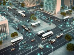 smart cities connect vehicles to buildings to persons, illustration, generative ai