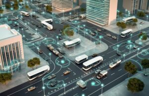 smart cities connect vehicles to buildings to persons, illustration, generative ai