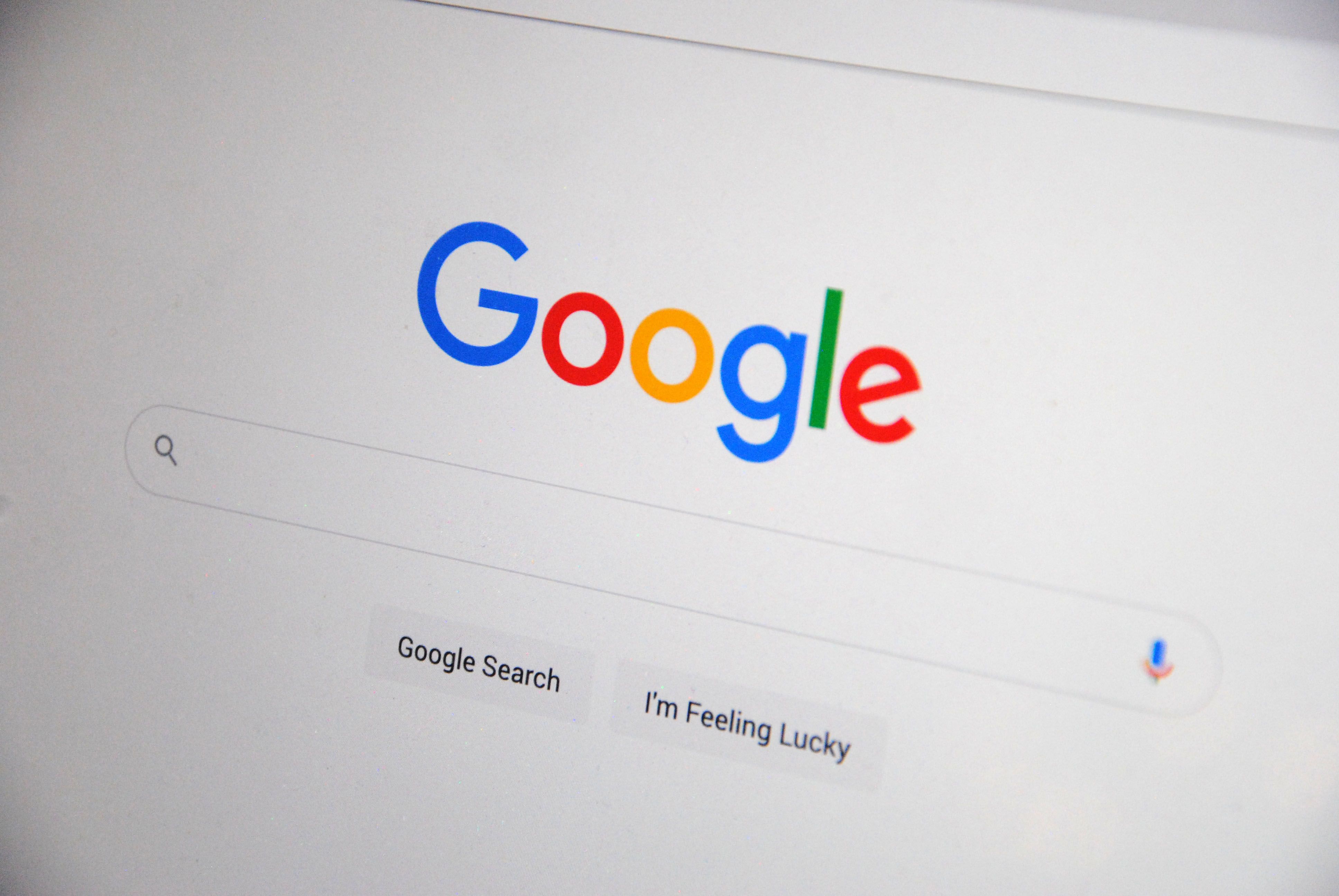Close-up of the Google search homepage on a screen representing how customers find small businesses online